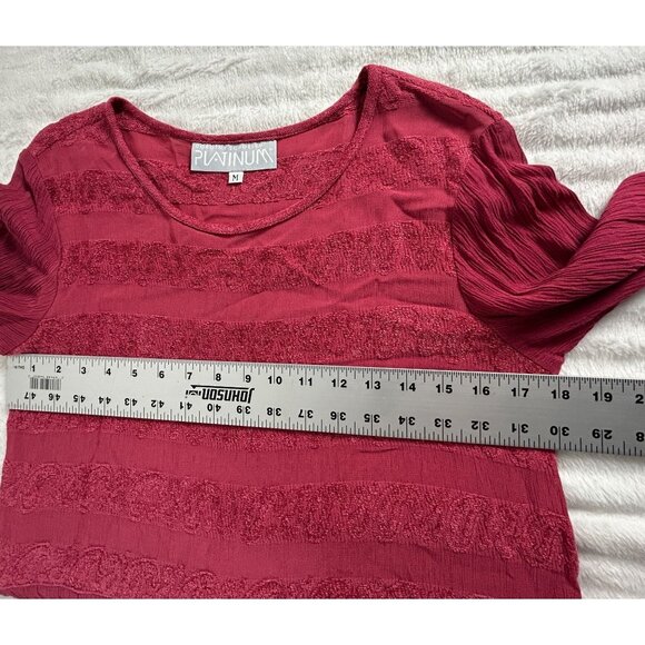Dorothy Schoelen Platinum Womens Long Sleeve Red Textured Split Front Top Medium - Picture 6 of 7